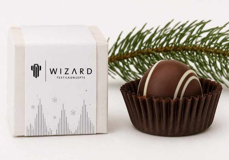 Pralinen-Gruß – Weihnachtsgeschenk mit Logoveredelung von Wizard